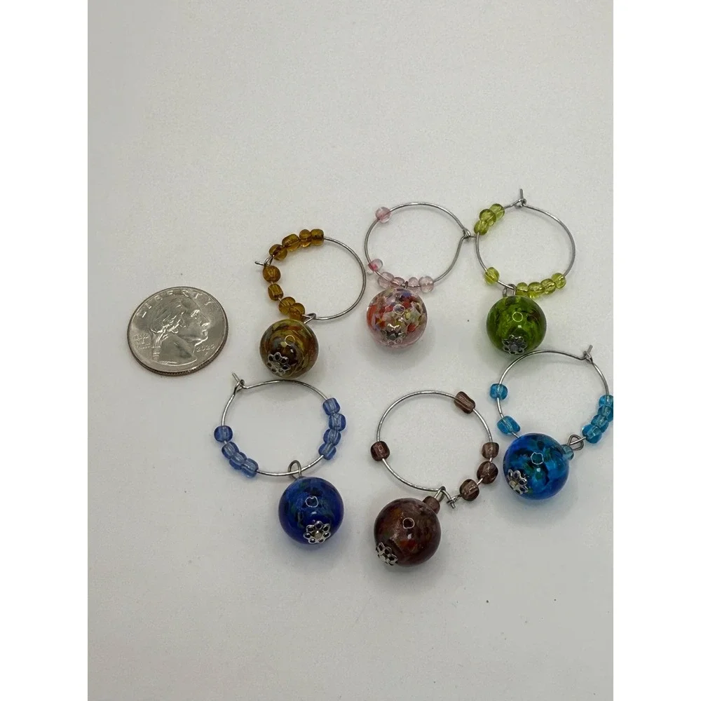 Set of 6‎ Beaded Wine Glass Charms Colorful Drink Markers Party Accessories